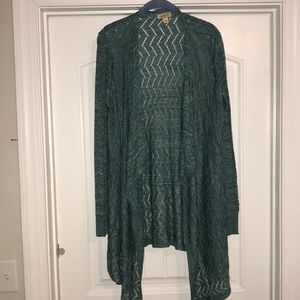 Teal knit/crochet cardigan